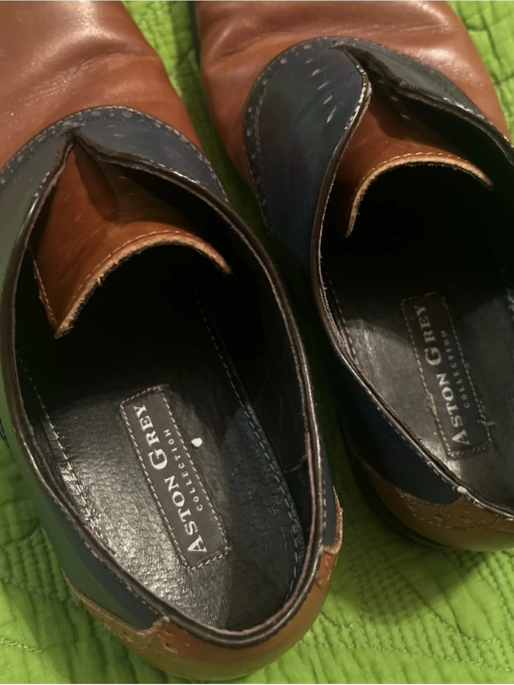 Aston Grey Drake Men’s Two-Tone Brown and Navy Leather Oxfords Sz 9.5 Pre-owned